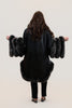 Image of Volare Leather Cape Jacket with Fox Fur Trim - Black/Snow Top