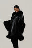 Image of Volare Leather Cape Jacket with Fox Fur Trim - Black