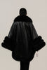 Image of Volare Leather Cape Jacket with Fox Fur Trim - Black