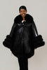 Image of Volare Leather Cape Jacket with Fox Fur Trim - Black