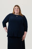 Image of YNot Round Neck 3/4 Sleeve Tunic Top - Navy
