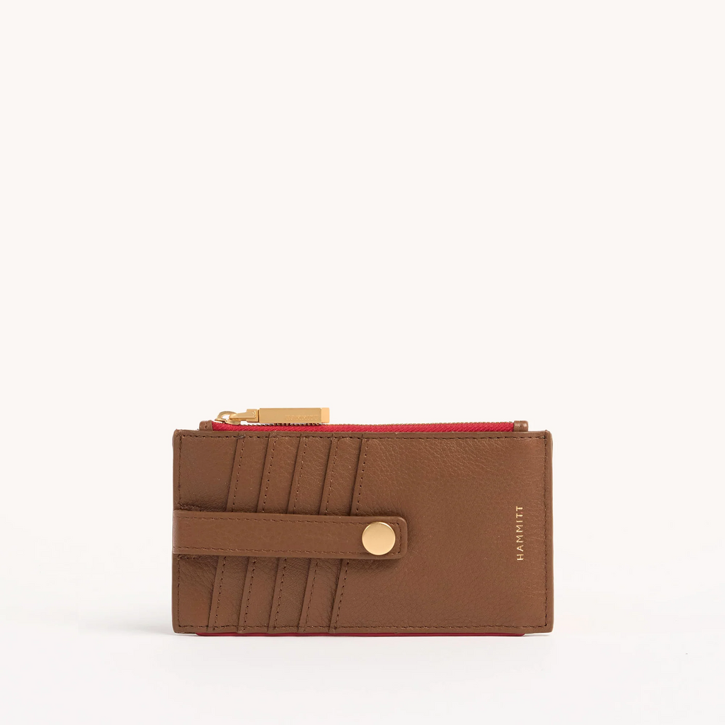 Hammitt 210 West Wallet - Mahogany Pebble/Brushed Gold/Red Zip