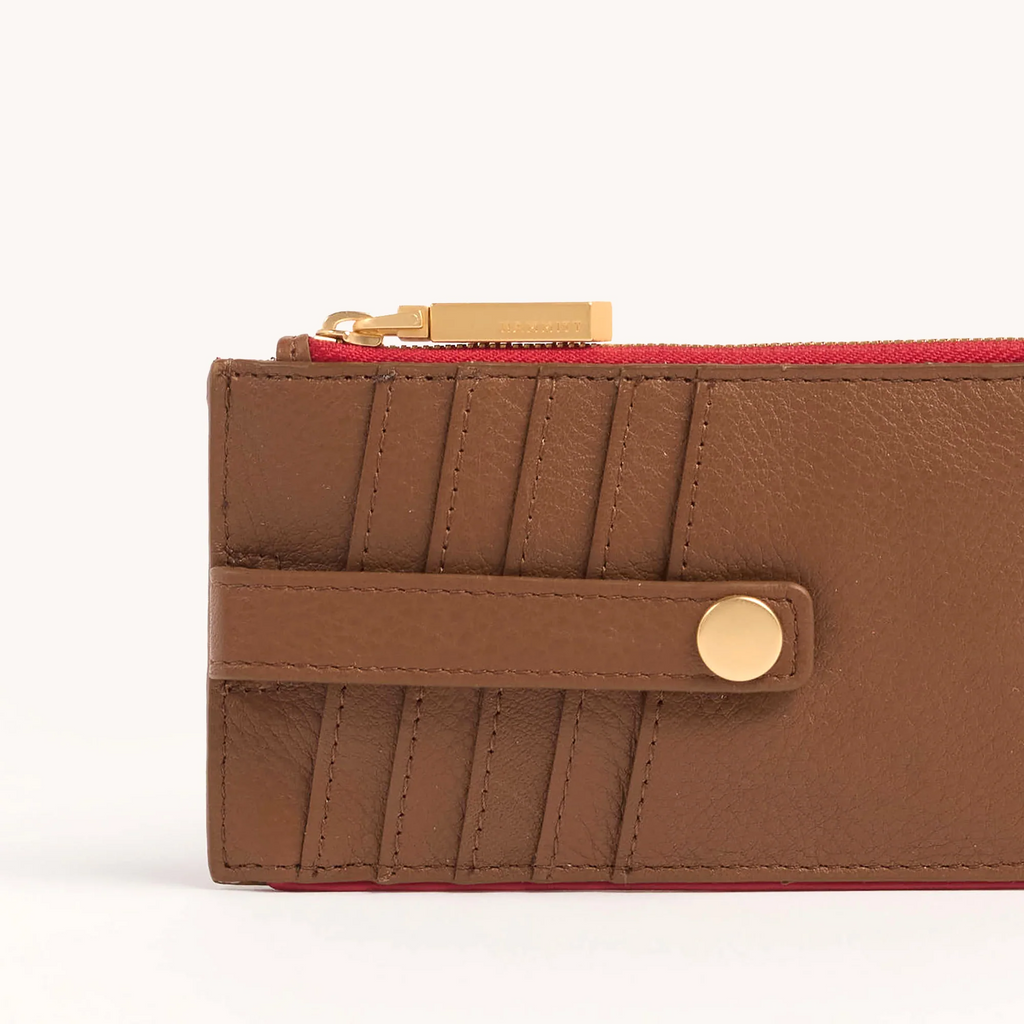 Hammitt 210 West Wallet - Mahogany Pebble/Brushed Gold/Red Zip