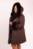 Image of Rippe's Furs Reversible Diamond Sheared Hooded Mink Fur Stroller with Fox Fur Trim - Brown