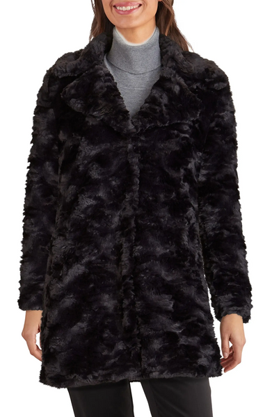 Kenneth Cole Plus Size Textured Faux Fur Coat - Black