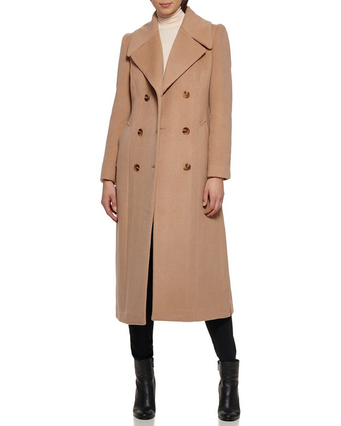 Double breasted best sale camel wool coat