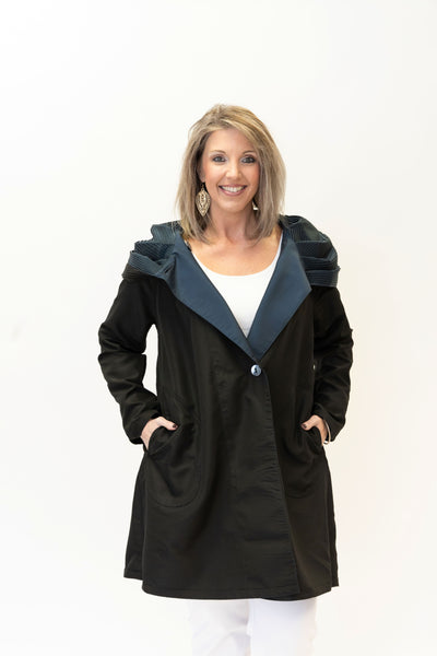 UbU Reversible Button Front Hooded Parisian Raincoat - Navy/Black *Take an Extra 20% Off*