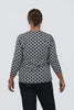 Image of Lulu-B V-Neck Geometric Print 3/4 Sleeve Top - Black/White/Beige