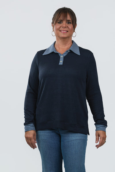 Nally & Millie Contrast Trim Polo Top - Midnight/Seaport