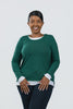 Image of Nally & Millie Contrast Accented Long Sleeve Crew Neck Top - Forest Green