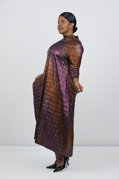 IC Collection 3/4 Sleeve Mock Neck Swing Dress - Orange/Fuchsia