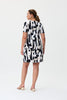 Image of Joseph Ribkoff Short Sleeve Geometric Print A-Line Dress - Vanilla/Multicolor