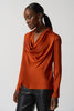 Image of Joseph Ribkoff Drape Neck Satin Blouse - Tandoori