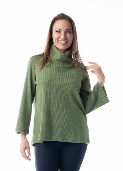 Pure Essence Cowl Neck Sweater Knit Top - Moss