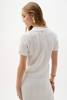 Image of Joseph Ribkoff Textured Knit Short Sleeve Polo Top With Gold Buttons - Vanilla