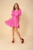 Image of Hale Bob Balloon Sleeve Belted Charmeuse Baby Doll Dress - Raspberry