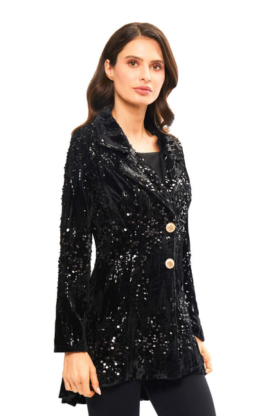 Adore Apparel Hi/Low Sequin Velvet Blazer - Black