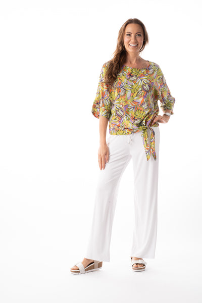 Pure Essence Palm Print Side Tie Top - Lime/Lilac/Tangerine