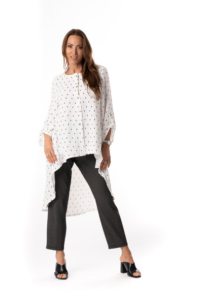 Pure Essence Abstract Dot Print Hi/Low Button Front Tunic - White/Black