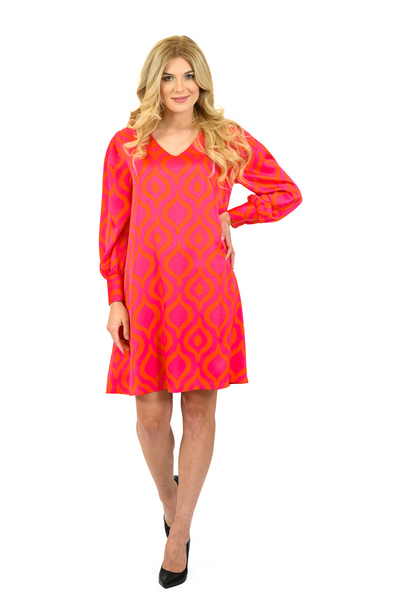 Scapa by Lauren Perre Abstract Print Long Sleeve A-Line Dress - Fuchsia