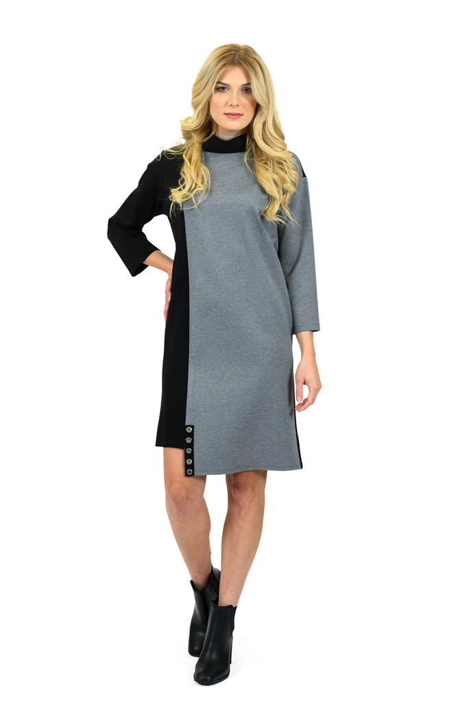 Scapa by Lauren Perre Asymmetric Color Block Grommet Detail Dress - Black/Grey