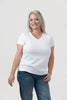 Image of Steven Guy Short Sleeve V-Neck Crepe Knit Top - White