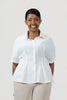 Image of Steven Guy Short Sleeve Button Front Fit & Flare Airflow Blouse - Marshmallow