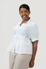Image of Steven Guy Short Sleeve Button Front Fit & Flare Airflow Blouse - Marshmallow