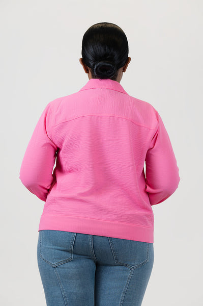 Steven Guy Long Sleeve Button Front Flap Pocket Airflow Shirt Jacket - Strawberry Pink