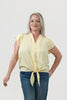 Image of Steven Guy Ruffled Cap Sleeve Tie-Front Gingham Top - Yellow/White