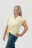Image of Steven Guy Ruffled Cap Sleeve Tie-Front Gingham Top - Yellow/White