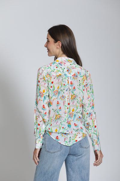 APNY Apparel Button Front Long Sleeve Floral Print Blouse - White/Multicolor