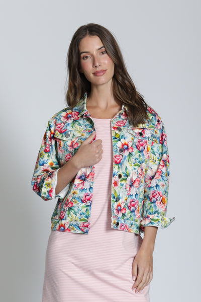 APNY Apparel Floral Print Jean Jacket - Multicolor