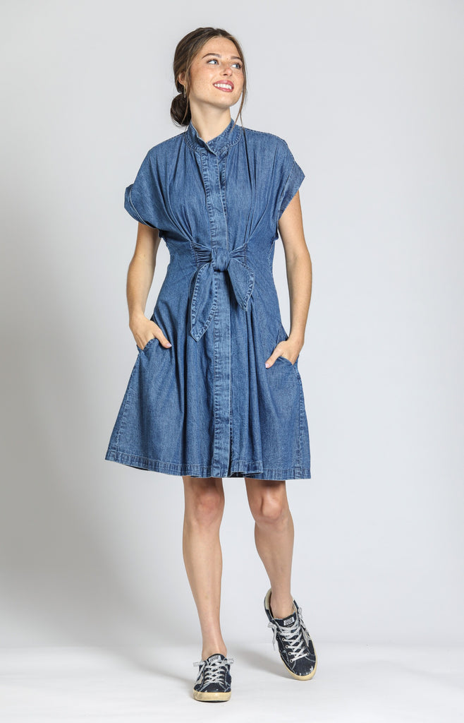 APNY Apparel Short Sleeve Tie Front Lightweight Denim Dress APNY Apparel Short Sleeve Tie Front Lightweight Denim Dress