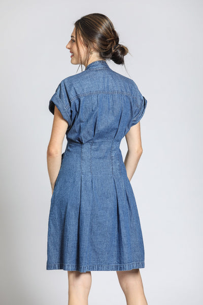 APNY Apparel Short Sleeve Tie Front Lightweight Denim Dress - Light Indigo