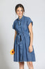 Image of APNY Apparel Short Sleeve Tie Front Lightweight Denim Dress - Light Indigo