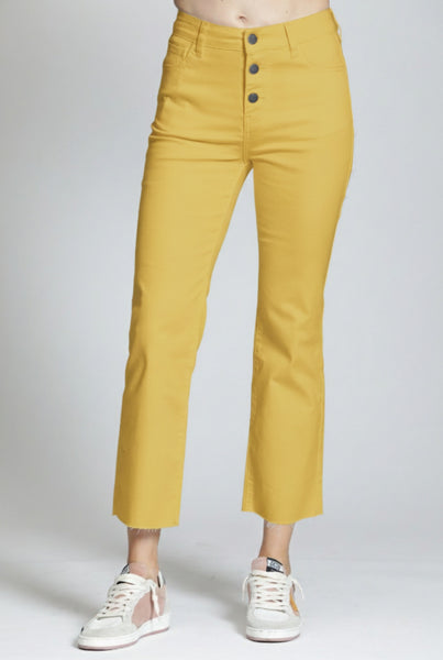 APNY Apparel Exposed Button Fly Raw Hem Straight Leg Jean - Popcorn Yellow