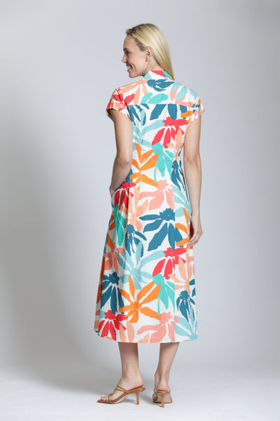 APNY Apparel Short Sleeve Tie Front Floral Print Dress - White/Multicolor