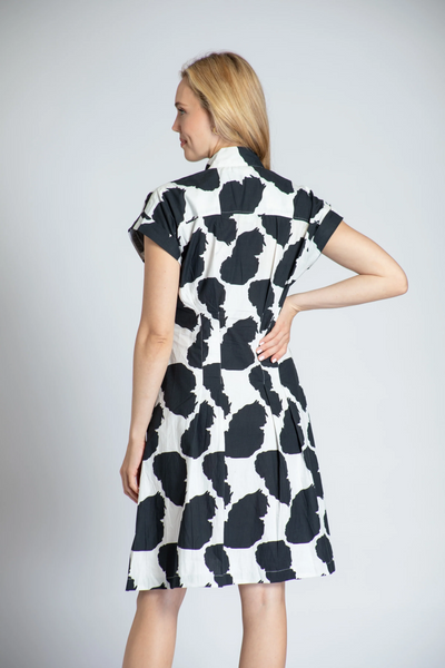 APNY Apparel Short Sleeve Tie Front Abstract Dot Print Dress - Black/White