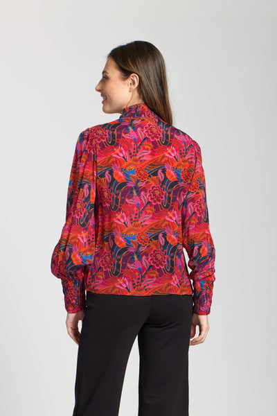 APNY Apparel Floral Print Long Sleeve Button Detail Mock Neck Top - Multicolor