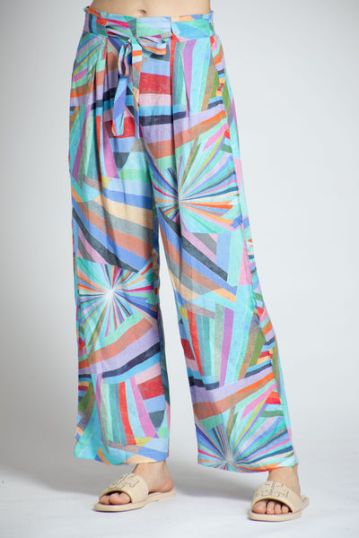 APNY Apparel Wide Leg Geometric Print Cotton Crop Pant - Multicolor