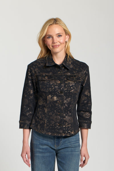 APNY Apparel Metallic Floral Jean Jacket - Multicolor