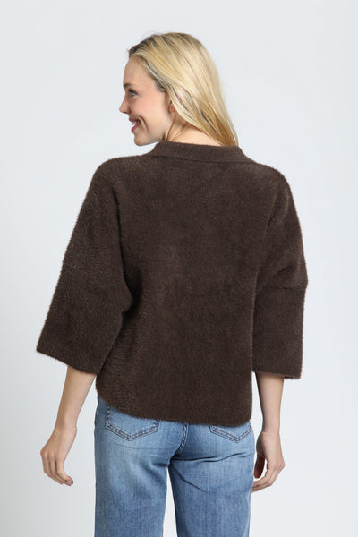 APNY Apparel Eyelash Knit Pocket Polo Sweater - Chocolate Brown