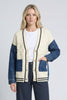 Image of APNY Apparel Mixed Media Cable Knit Cardigan - Indigo/Cream