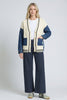 Image of APNY Apparel Mixed Media Cable Knit Cardigan - Indigo/Cream