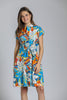 Image of APNY Apparel Short Sleeve Tie Front Abstract Floral Print Dress - Multicolor
