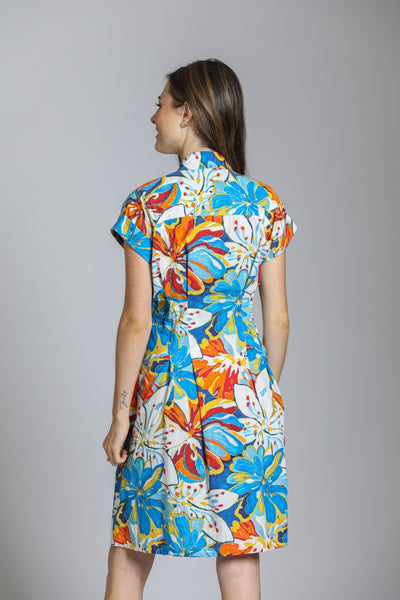 APNY Apparel Short Sleeve Tie Front Abstract Floral Print Dress - Multicolor