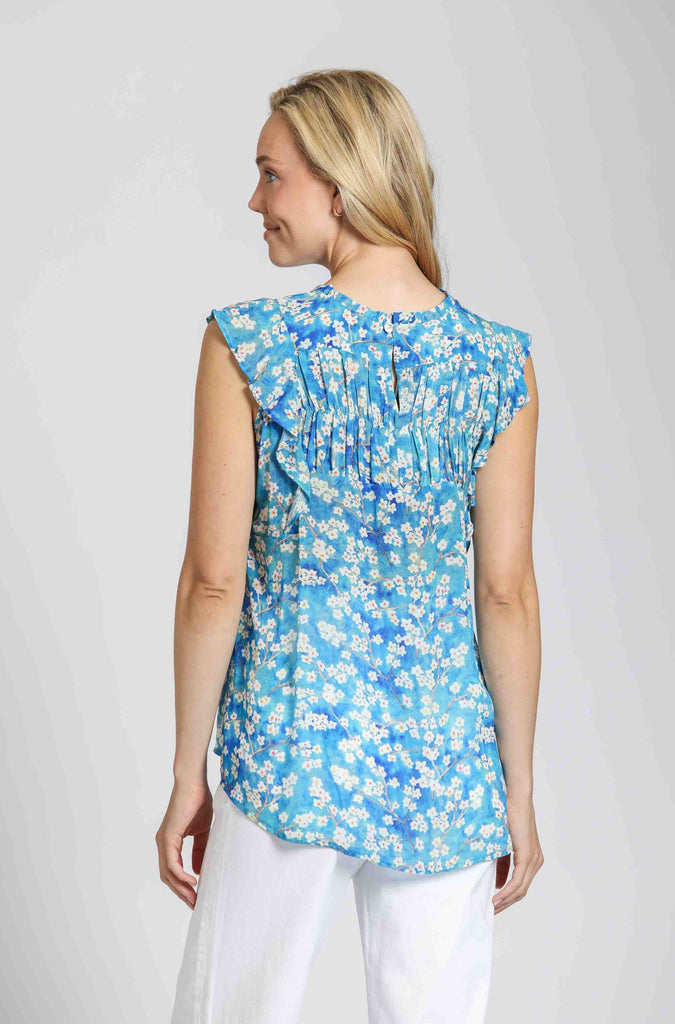 APNY Apparel Floral Branch Print Cap Sleeve Top - Blue/Multicolor