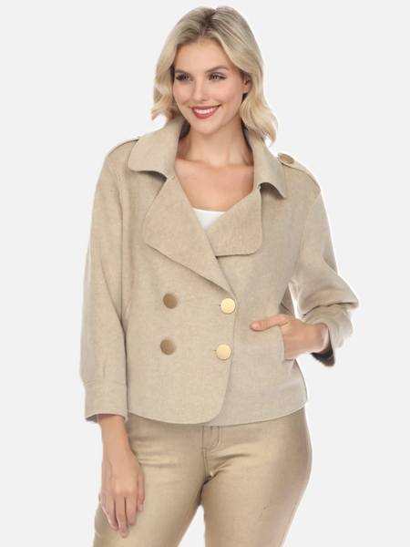 AZI Shimmery Double Breasted Felt Jacket - Gold