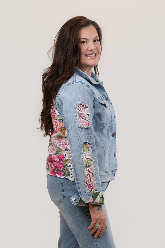 AZI Embellished Denim Jacket - Denim/Multicolor